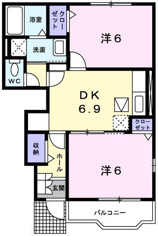 シリアス21B棟(2DK/1階)の間取り写真