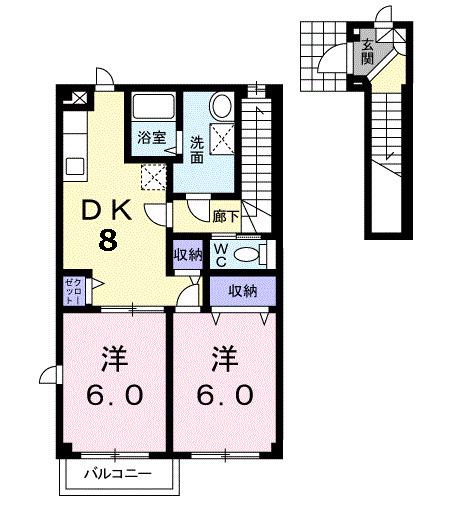 ボーアザリー(2DK/2階)の間取り写真