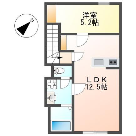 ベルメゾン矢取II(1LDK/2階)の間取り写真