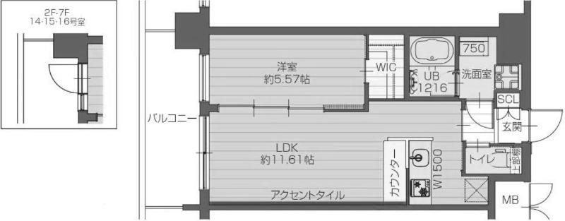 プレジオさくら夙川(1LDK/5階)の間取り写真