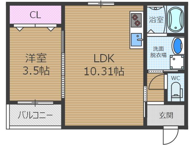 レーヴ茨木元町(1LDK/2階)の間取り写真