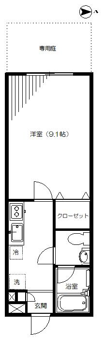 カメリアコート上北沢(1K/1階)の間取り写真