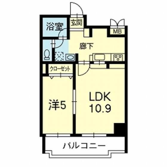 ライズオークス通(1LDK/6階)の間取り写真