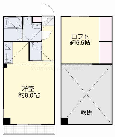 モデラート(1K/2階)の間取り写真