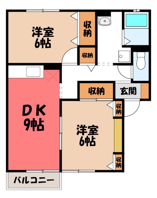ビュークレスト C(2DK/1階)の間取り写真
