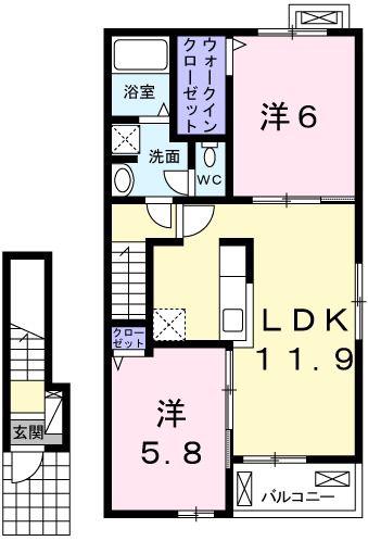 サニー ハピネスII(2LDK/2階)の間取り写真