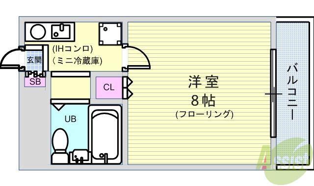 ベルパレス豊中(1K/2階)の間取り写真