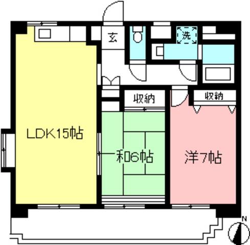 インペリアル中野島(2LDK/1階)の間取り写真
