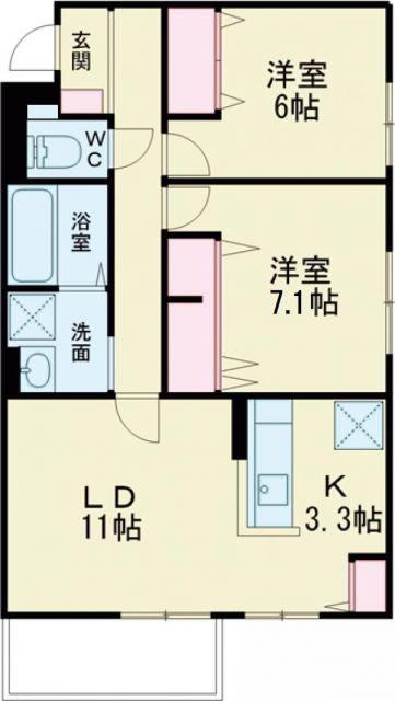 LA MAISON BLANCHE(2LDK/2階)の間取り写真