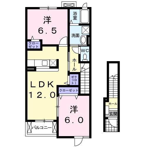 プリュジュールB(2LDK/2階)の間取り写真