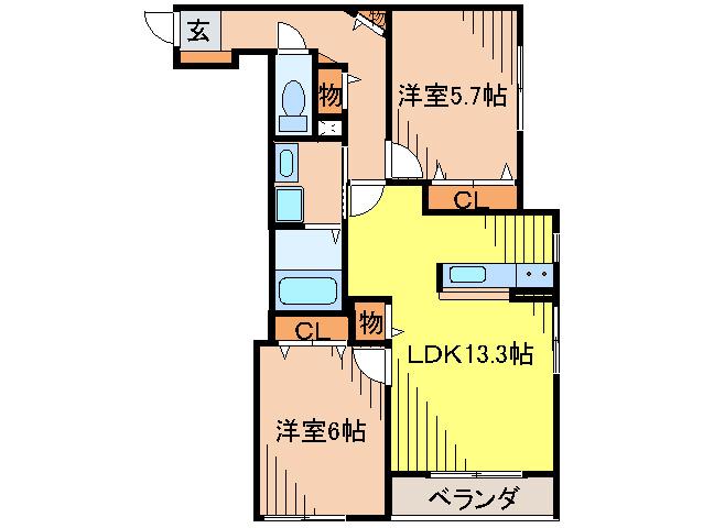 ローズヴィラ甲東園(2LDK/1階)の間取り写真