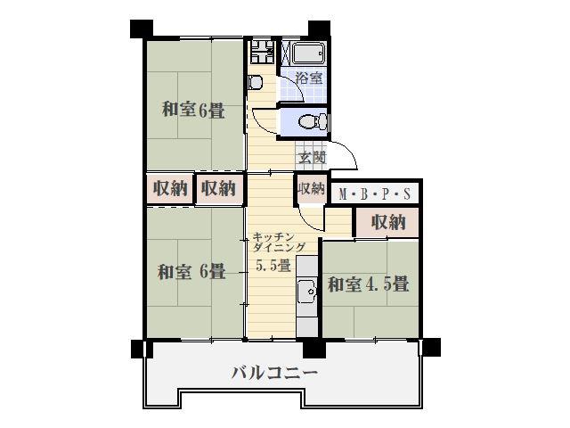 鴨池2丁目団地1号棟(3DK/14階)の間取り写真