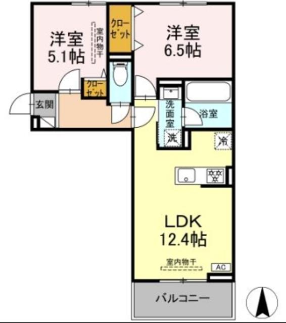 クレール林V(2LDK/3階)の間取り写真