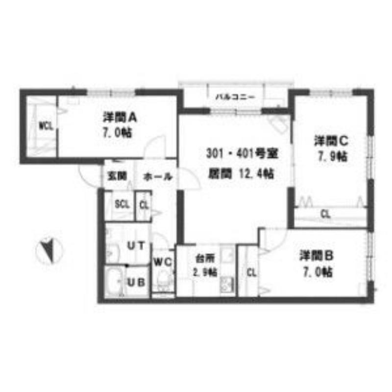 グランメール幌西(3LDK/4階)の間取り写真