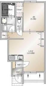 AFC RESIDENCE 和田町(1LDK/1階)の間取り写真