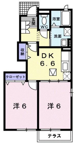 ベルベアーノB(2DK/1階)の間取り写真