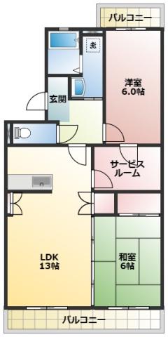 マンション東亜(2SLDK/3階)の間取り写真