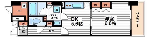 エル・セレーノ上本町レジデンス(1DK/2階)の間取り写真