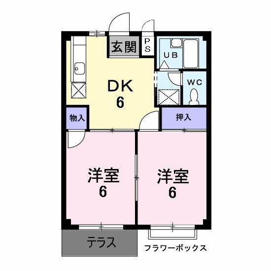 エルディム猫田(2DK/1階)の間取り写真
