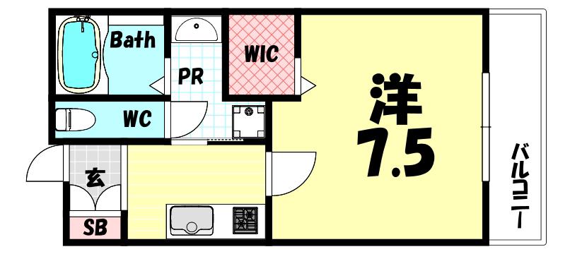 ワコーレヴィータ魚崎北町(1K/1階)の間取り写真