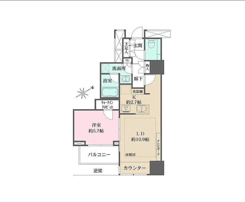 ザ・パークハウス三軒茶屋タワー(1LDK/3階)の間取り写真