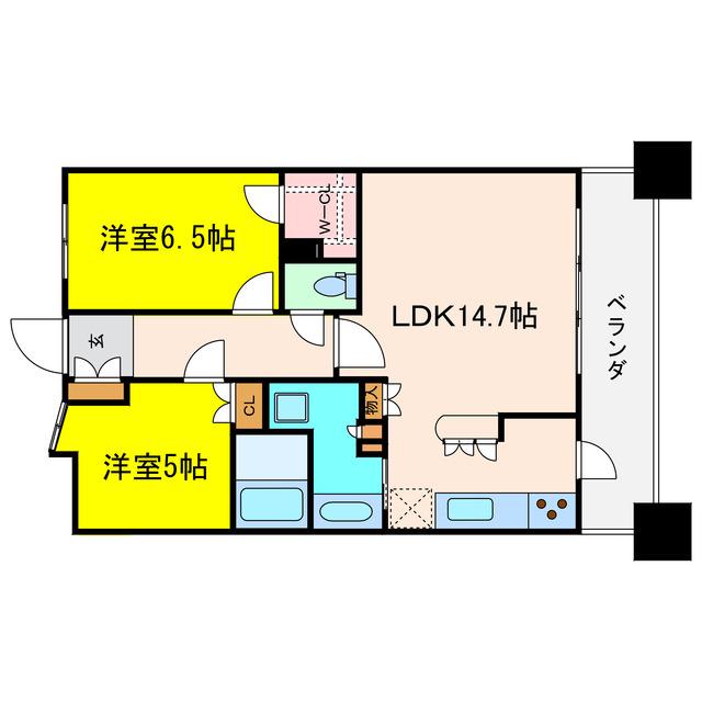 リーガル福島駅前(2LDK/8階)の間取り写真