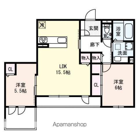 プルミエジュール帝塚山(2LDK/2階)の間取り写真