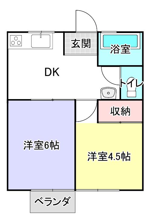 フットヒル成田(2DK/1階)の間取り写真