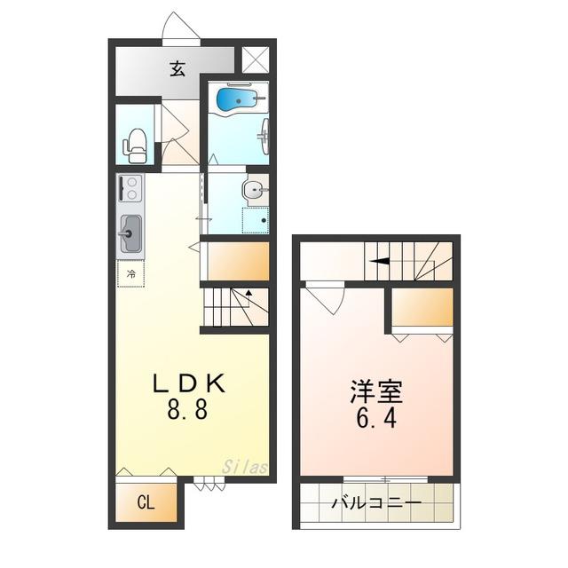 スリーハーブズ メルヴェーユ三国ヶ丘(1LDK/1階)の間取り写真