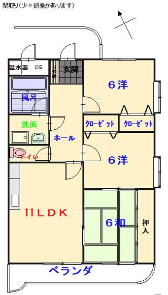 オークハイム広(3DK/1階)の間取り写真