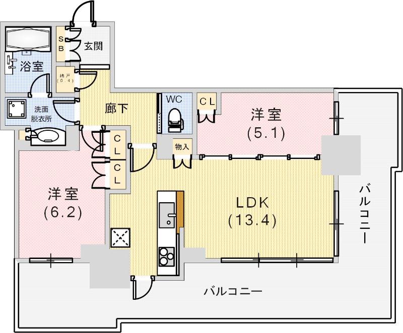 ベイシティタワーズ神戸ウエスト(2LDK/9階)の間取り写真