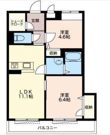 アンソレイエ(2LDK/1階)の間取り写真