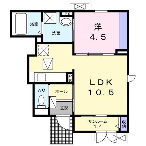 プライムコート 川西(1LDK/1階)の間取り写真
