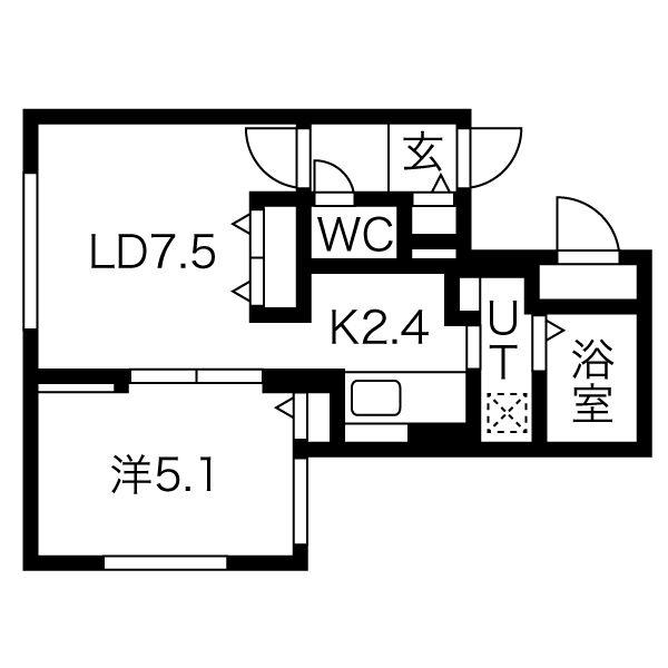 AMADEUS中島公園(1LDK/2階)の間取り写真