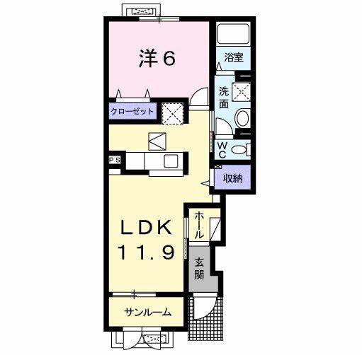 ウィンド ホライズン A(1LDK/1階)の間取り写真
