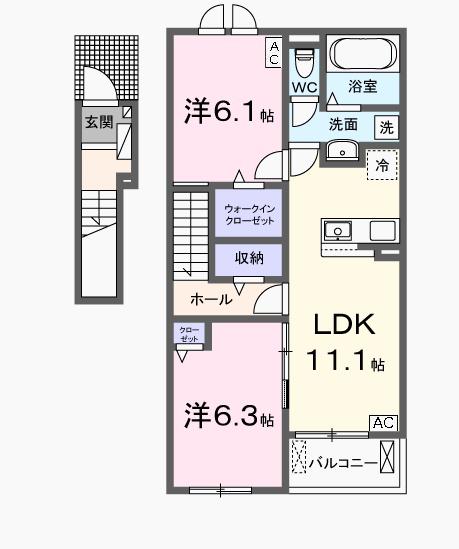 リアン・ノード(2LDK/2階)の間取り写真