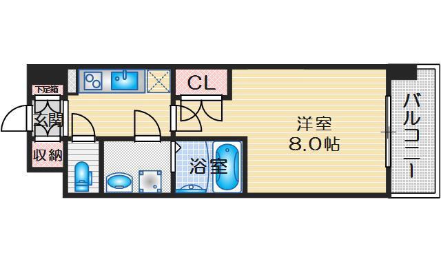 WGB江坂(1K/9階)の間取り写真