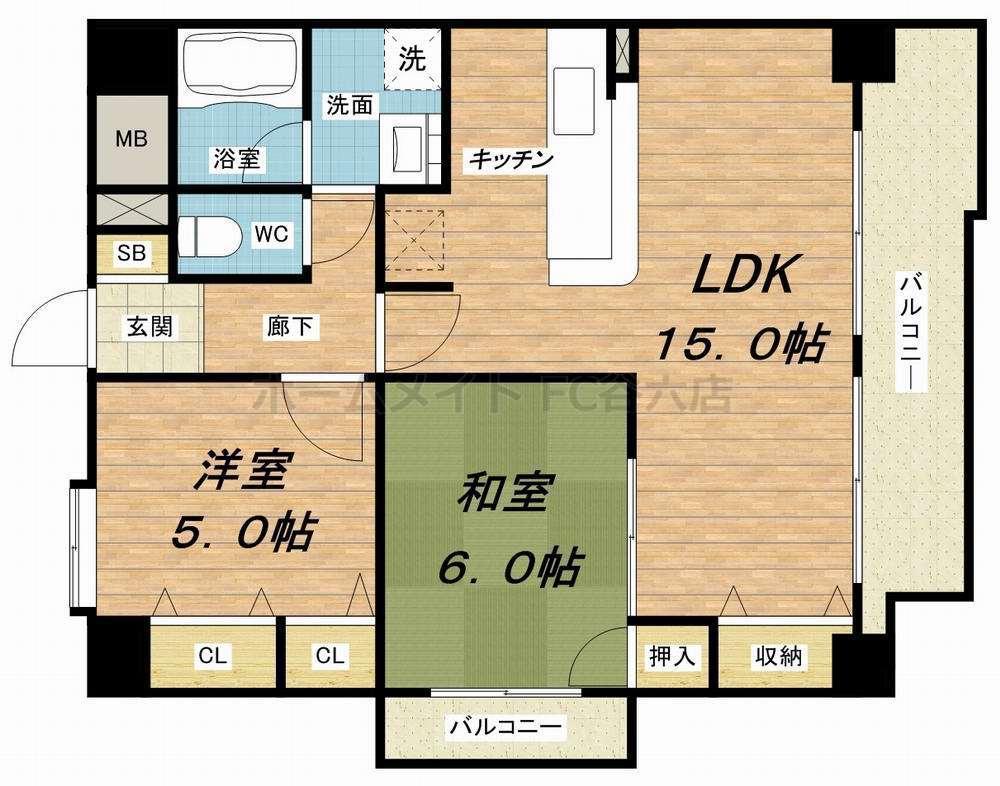 日宝サンフラッツ東平(2LDK/2階)の間取り写真