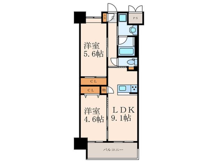 ウイングス門司駅前(2LDK/13階)の間取り写真