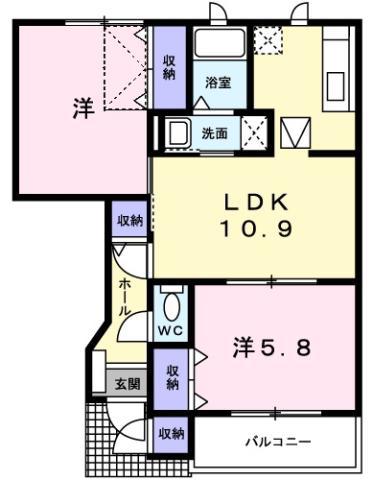 シルエット プリンセスB(2LDK/1階)の間取り写真