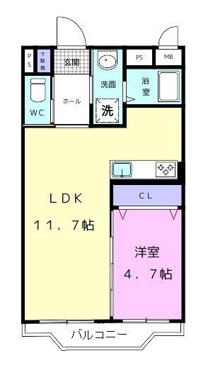 ASAマンション中之島(1LDK/3階)の間取り写真