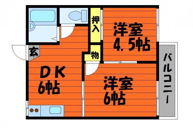 レジデンス小野(2DK/2階)の間取り写真