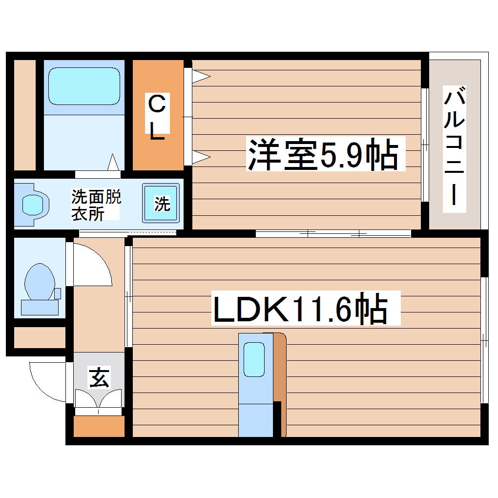 シャインパレス(1LDK/2階)の間取り写真