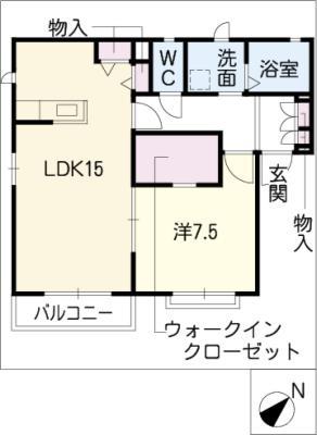 メゾンみどりの丘(1LDK/2階)の間取り写真
