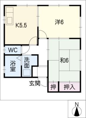 ドミール壱番館(2K/1階)の間取り写真