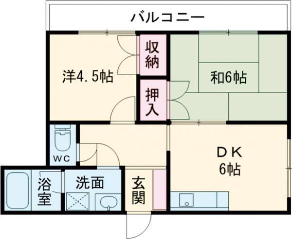 グリーンピア木風(2DK/4階)の間取り写真