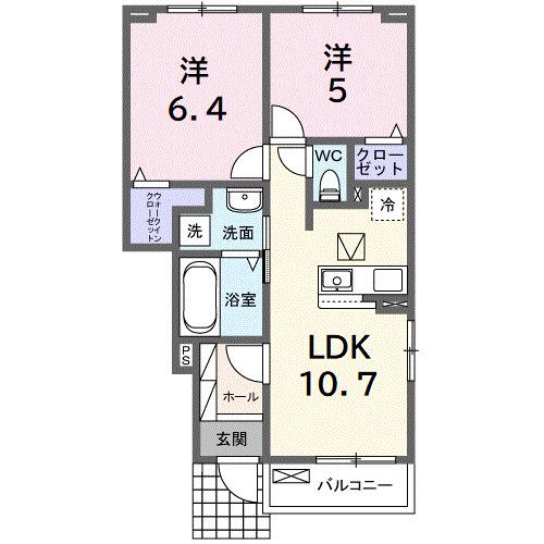 プリミエB(2LDK/1階)の間取り写真