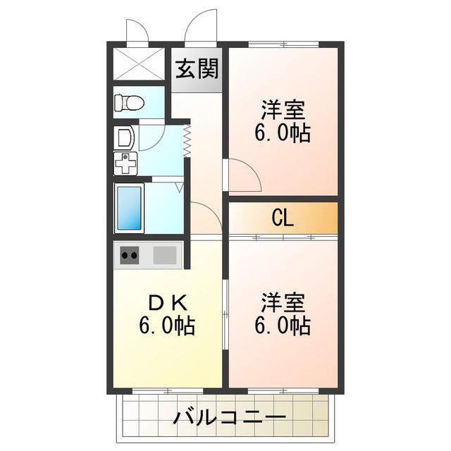 アビコスカイハイツ(2DK/2階)の間取り写真