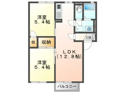セレナーデ B(2LDK/2階)の間取り写真