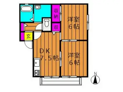 サンクオーレII(2DK/2階)の間取り写真